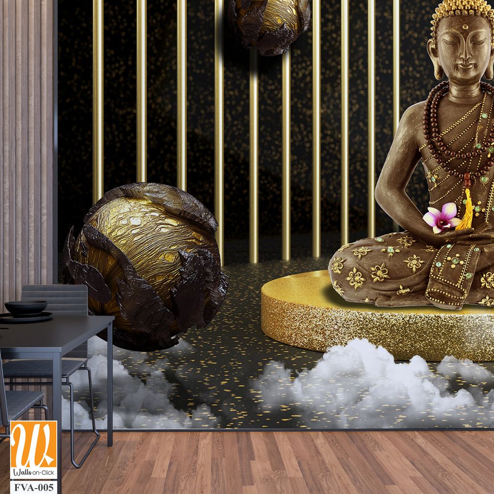 Gold Buddha statue sitting on a golden podium Wallpaper [WP-FVA-005]