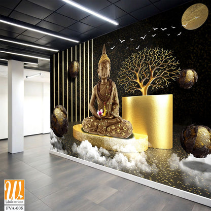 Gold Buddha statue sitting on a golden podium Wallpaper [WP-FVA-005]