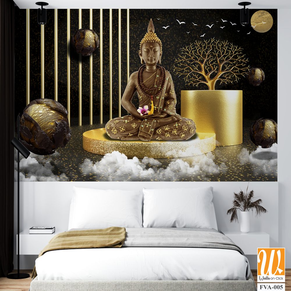 Gold Buddha statue sitting on a golden podium Wallpaper [WP-FVA-005]