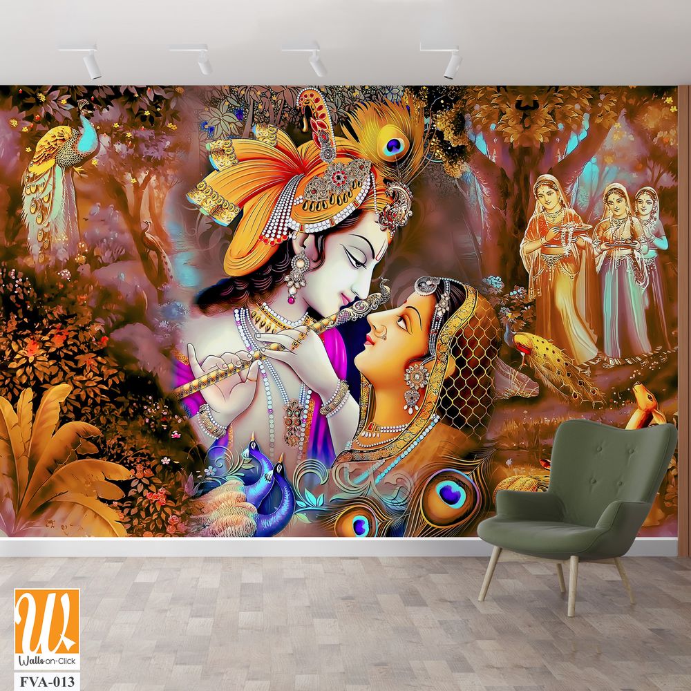 Lord Krishna and Radha in an enchanting garden Wallpaper [WP-FVA-013]