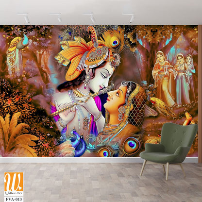 Lord Krishna and Radha in an enchanting garden Wallpaper [WP-FVA-013]