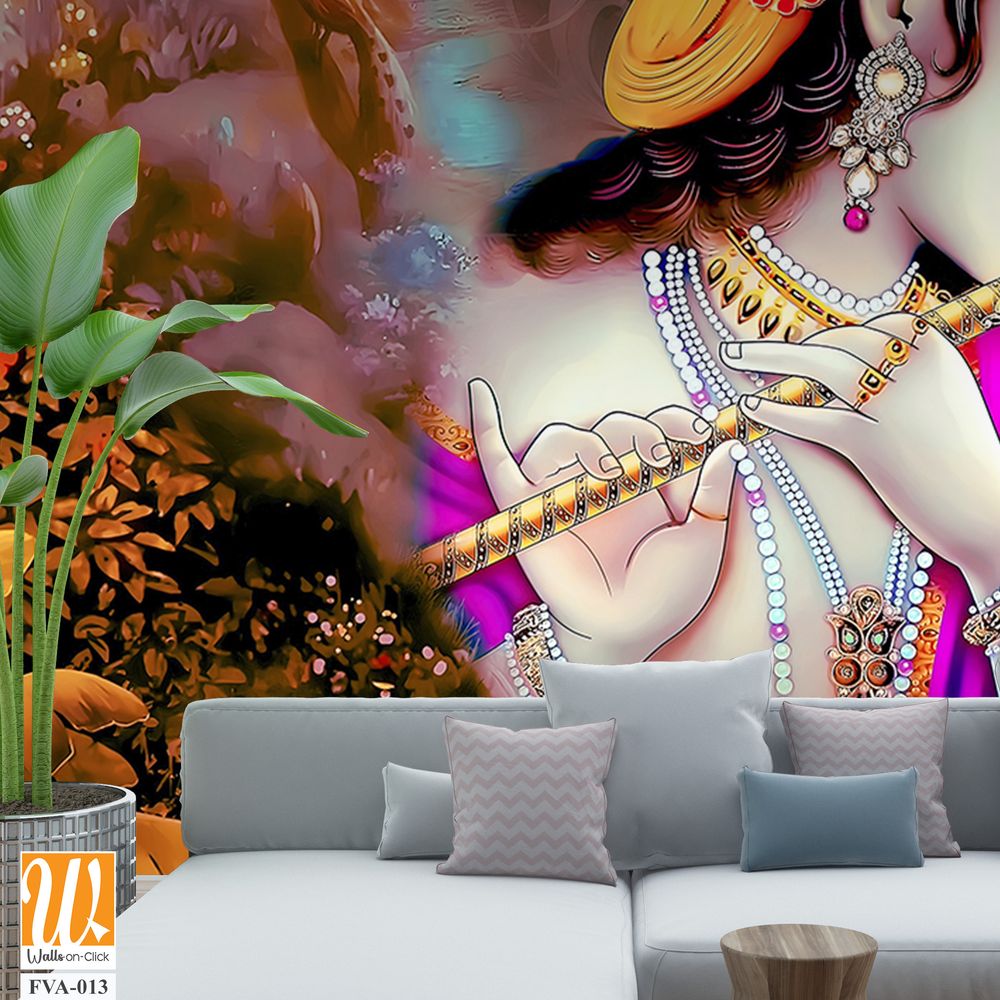 Lord Krishna and Radha in an enchanting garden Wallpaper [WP-FVA-013]