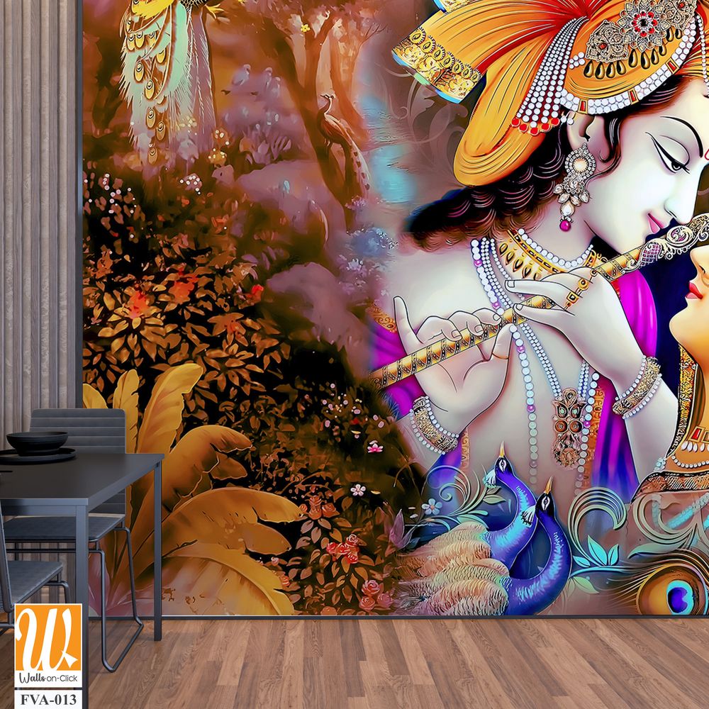 Lord Krishna and Radha in an enchanting garden Wallpaper [WP-FVA-013]