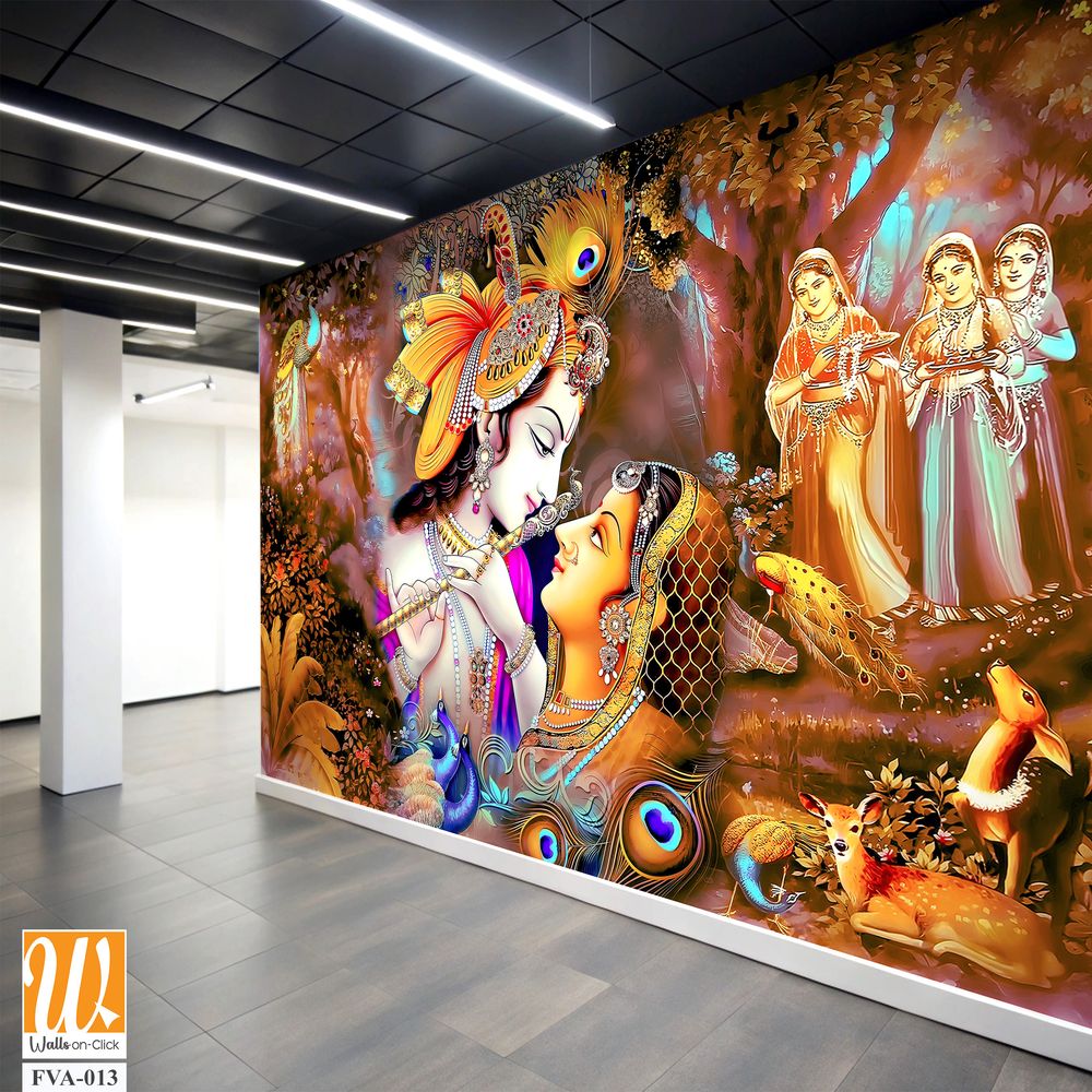 Lord Krishna and Radha in an enchanting garden Wallpaper [WP-FVA-013]