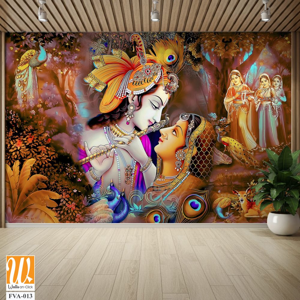 Lord Krishna and Radha in an enchanting garden Wallpaper [WP-FVA-013]