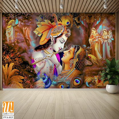 Lord Krishna and Radha in an enchanting garden Wallpaper [WP-FVA-013]