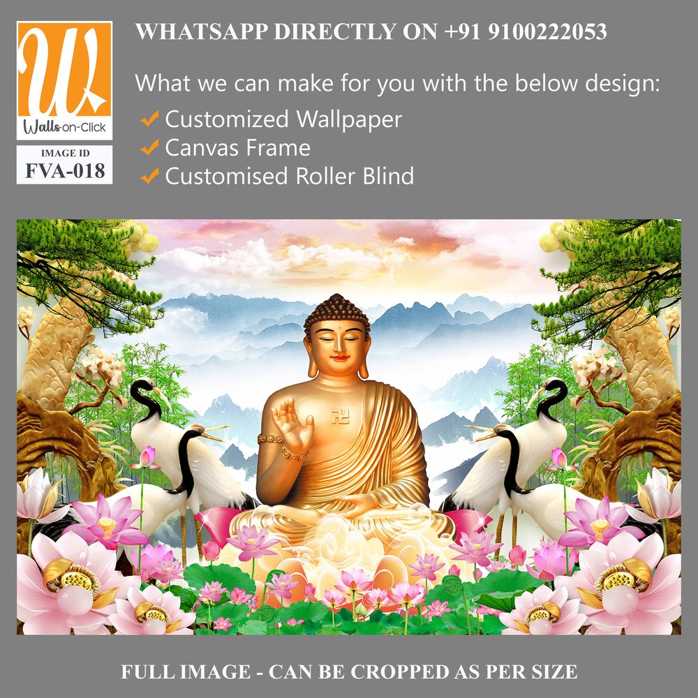 Buddha statue with lotus flowers and cranes Wallpaper [WP-FVA-018]