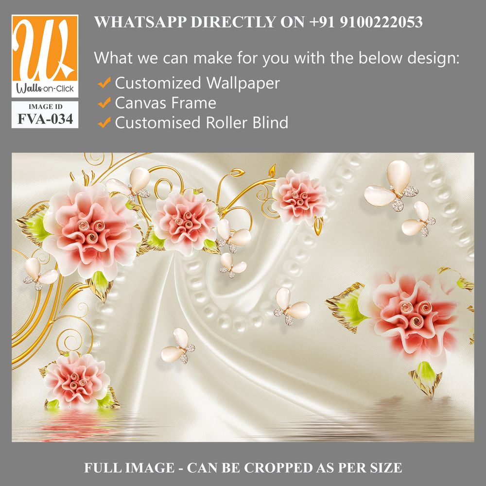 3D wallpaper, white silk background with pink roses [WP-FVA-034]