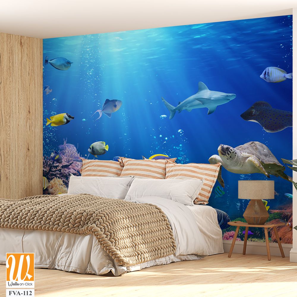 Underwater scene with colorful fishes, sea turtles [WP-FVA-112]