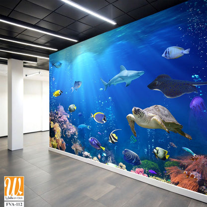 Underwater scene with colorful fishes, sea turtles [WP-FVA-112]