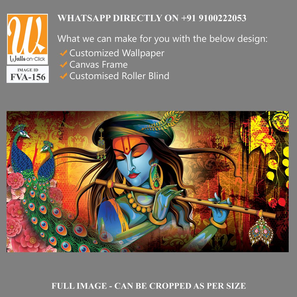 Lord Krishna with a flute in a colorful illustration Wallpaper [WP-FVA-156]