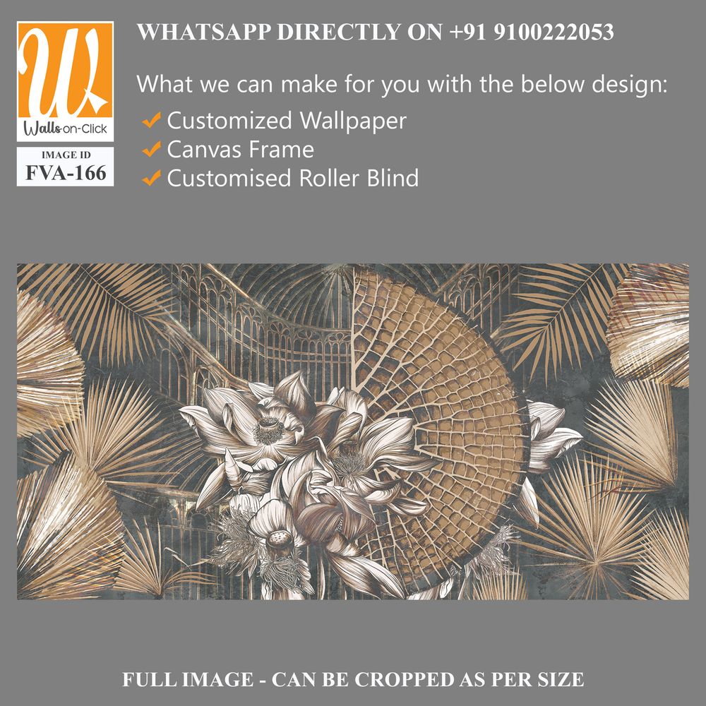 Floral wallpaper with exotic jungle leaves and water lilies [WP-FVA-166]