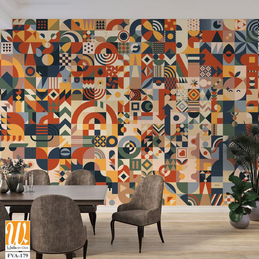 Geometric shapes and symbols in earthy tones, [WP-FVA-179]