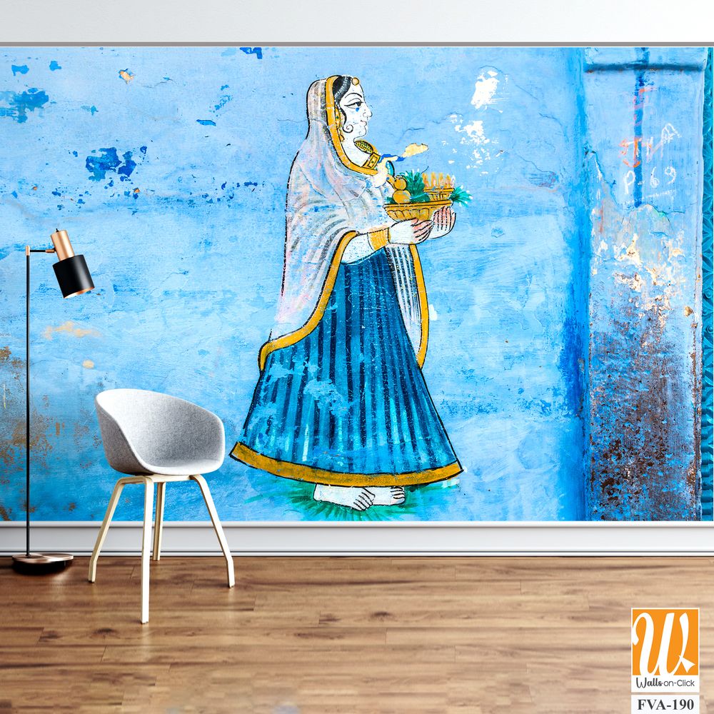 Hand-painted Indian mural of an elegant woman Wallpaper [WP-FVA-190]