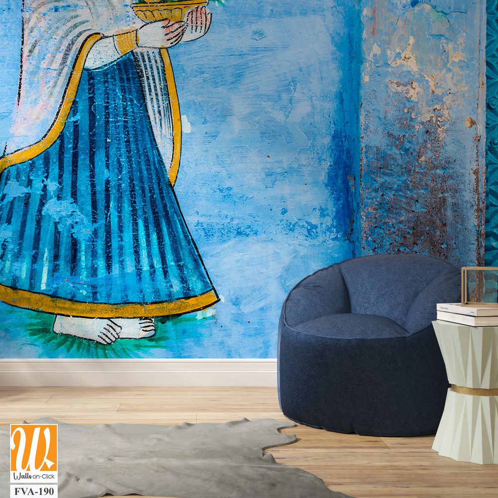 Hand-painted Indian mural of an elegant woman Wallpaper [WP-FVA-190]