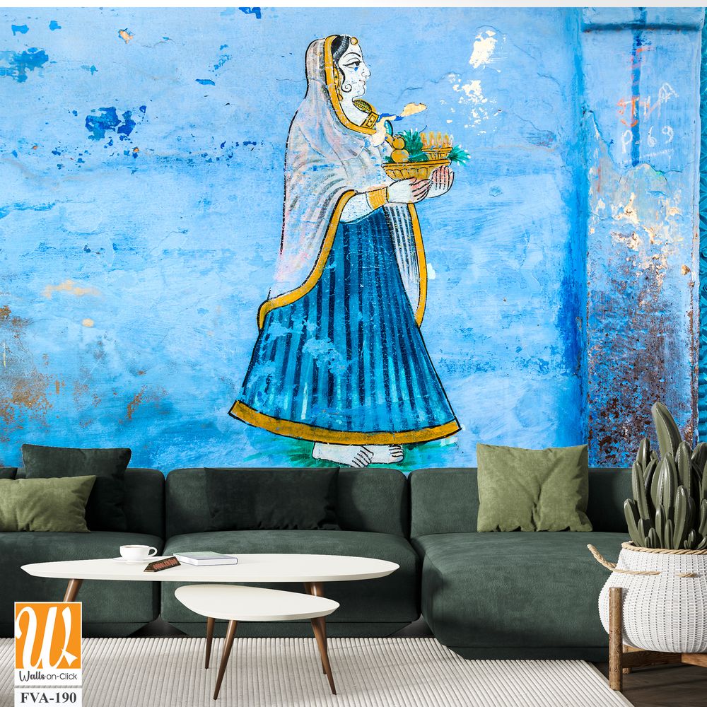 Hand-painted Indian mural of an elegant woman Wallpaper [WP-FVA-190]