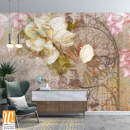 Shabby chic lace-style, magnolia flowers and wildflowers [WP-FVA-211]