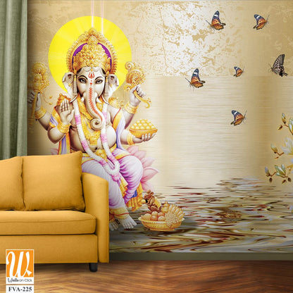 A beautiful wallpaper of Lord Ganesha with golden lotus [WP-FVA-225]