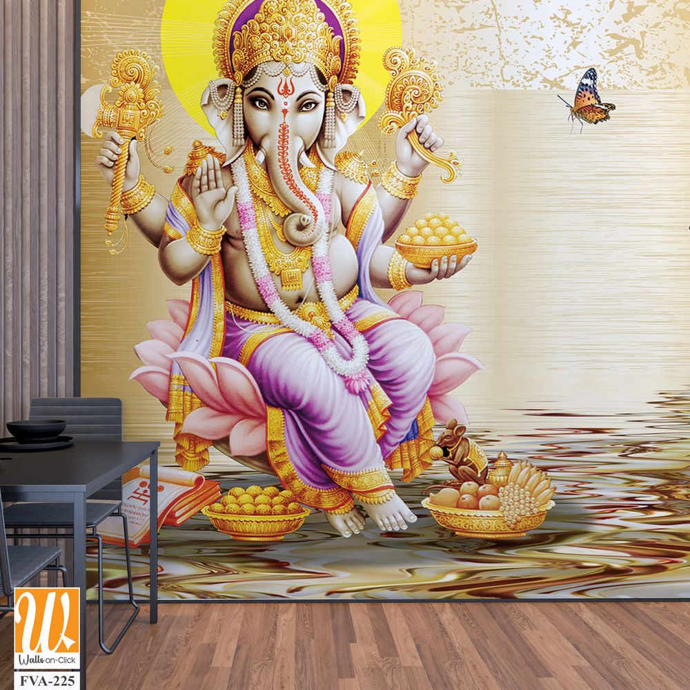 A beautiful wallpaper of Lord Ganesha with golden lotus [WP-FVA-225]