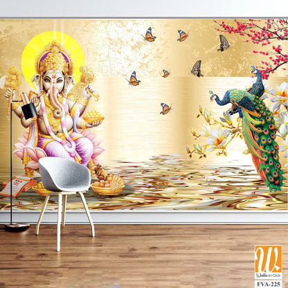 A beautiful wallpaper of Lord Ganesha with golden lotus [WP-FVA-225]