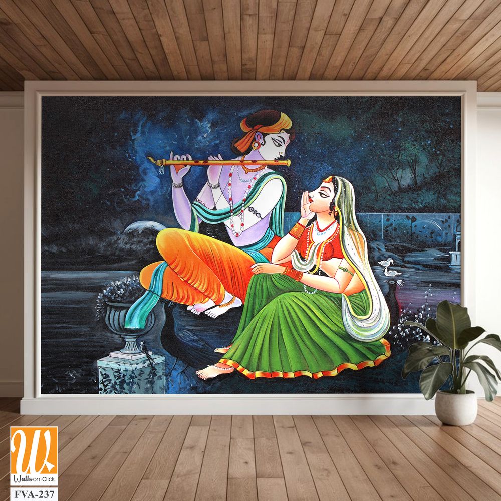 Painting of Lord Krishna playing the flute with Radha [WP-FVA-237]