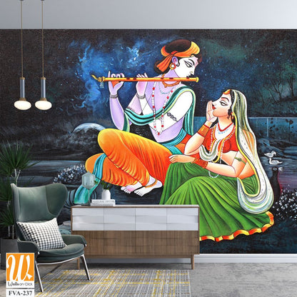 Painting of Lord Krishna playing the flute with Radha [WP-FVA-237]