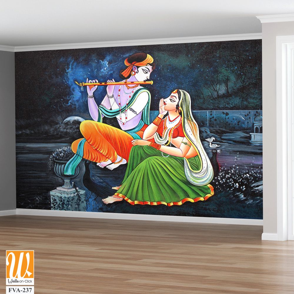 Painting of Lord Krishna playing the flute with Radha [WP-FVA-237]