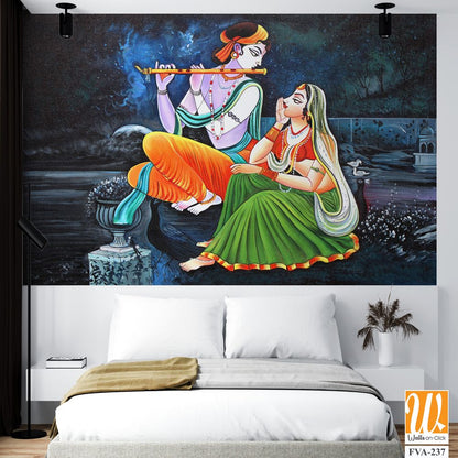 Painting of Lord Krishna playing the flute with Radha [WP-FVA-237]