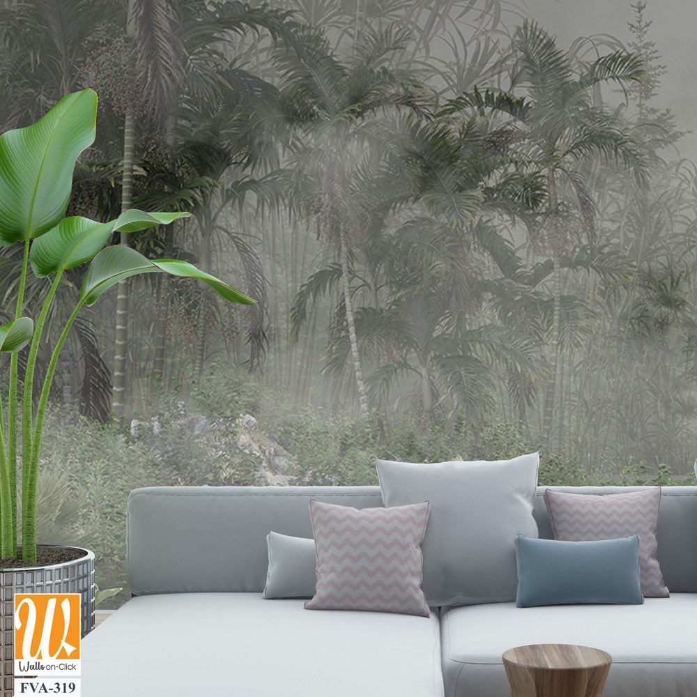 Misty tropical rainforest with towering palm trees [WP-FVA-319]