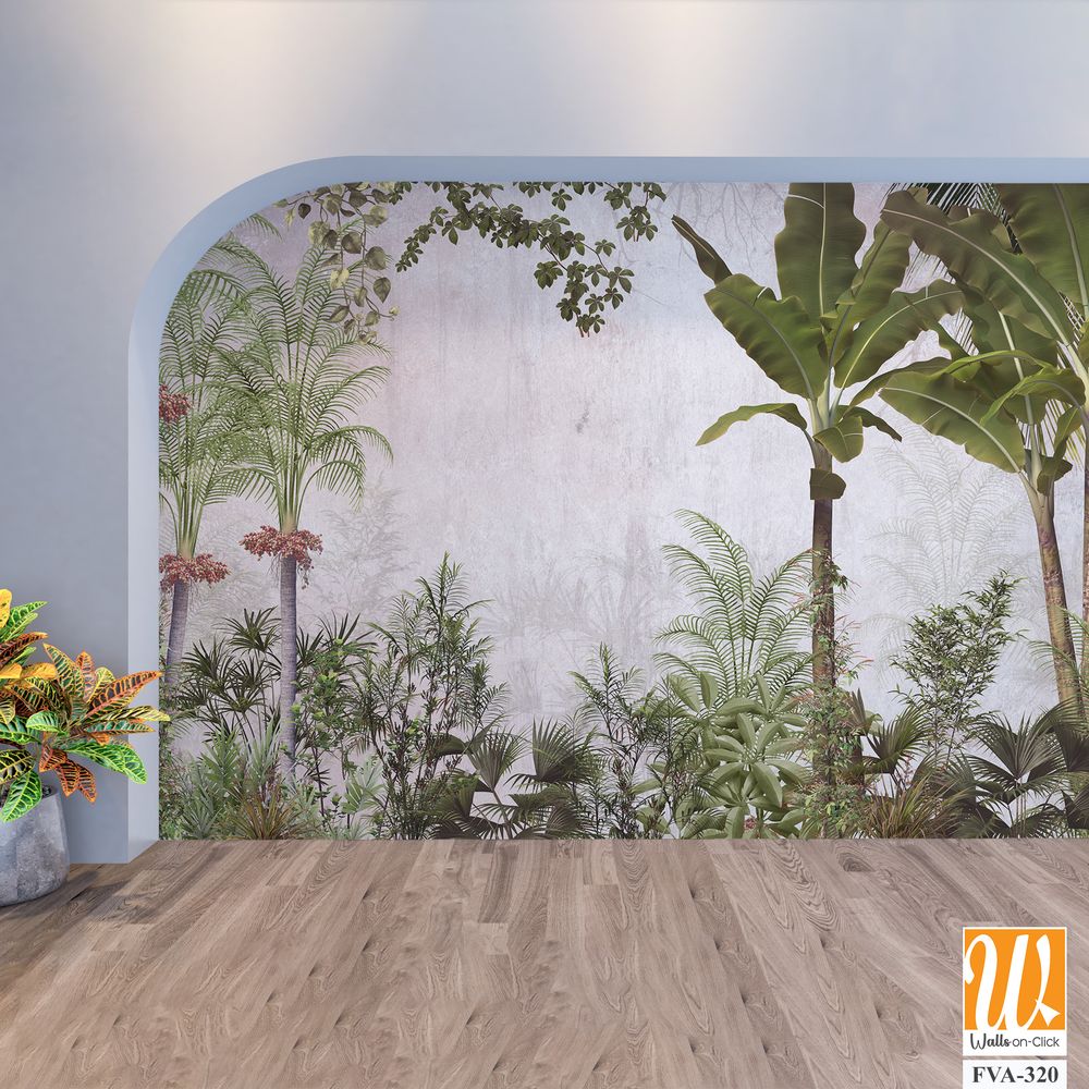 Jungle mural of plants and flowers, ferns, and moss [WP-FVA-320]