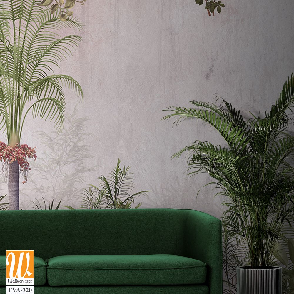 Jungle mural of plants and flowers, ferns, and moss [WP-FVA-320]