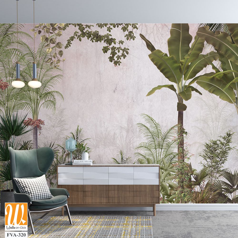 Jungle mural of plants and flowers, ferns, and moss [WP-FVA-320]