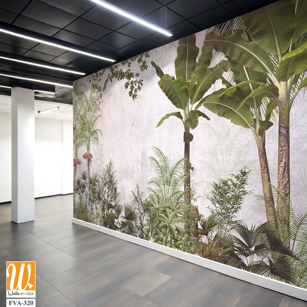 Jungle mural of plants and flowers, ferns, and moss [WP-FVA-320]