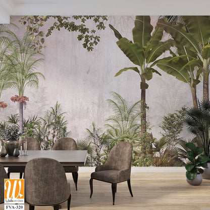 Jungle mural of plants and flowers, ferns, and moss [WP-FVA-320]