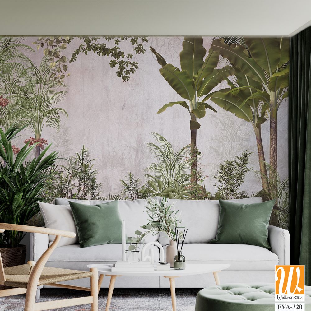 Jungle mural of plants and flowers, ferns, and moss [WP-FVA-320]