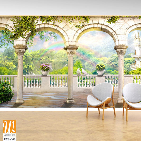 An arched wall mural with marble pillars and arches [WP-FVA-347]