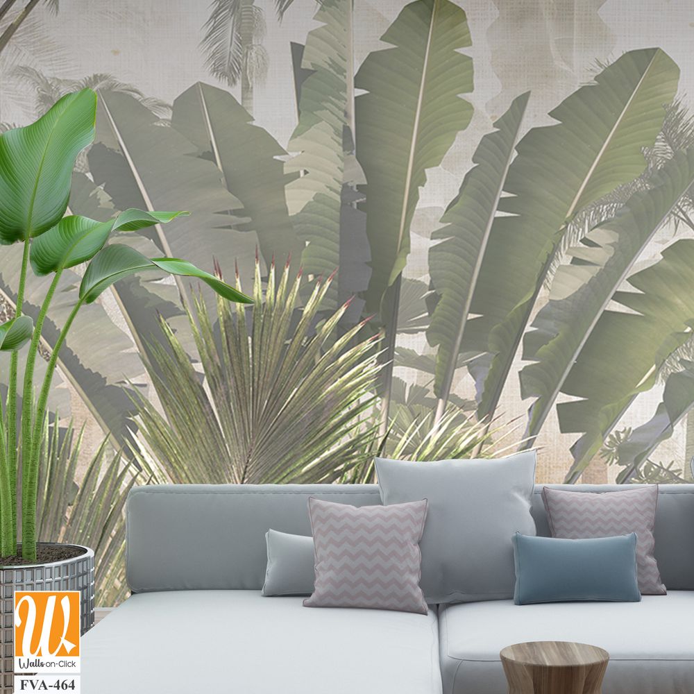 Tropical trees and leaves for digital printing wallpaper, custom design wallpaper - 3D illustration [WP-FVA-464]