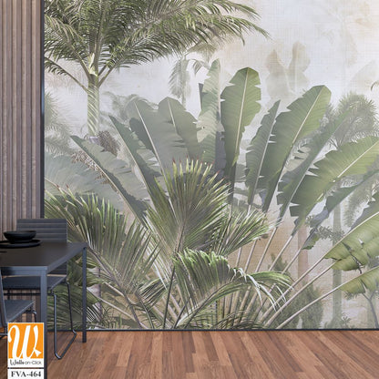 Tropical trees and leaves for digital printing wallpaper, custom design wallpaper - 3D illustration [WP-FVA-464]