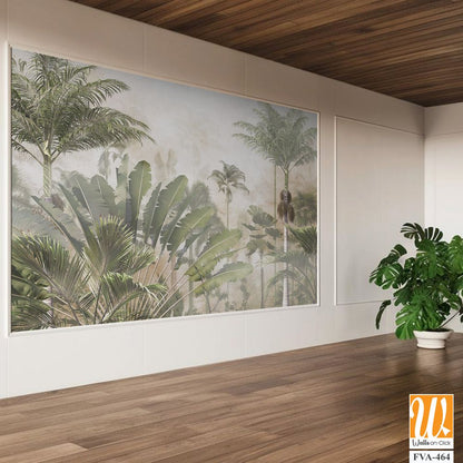 Tropical trees and leaves for digital printing wallpaper, custom design wallpaper - 3D illustration [WP-FVA-464]