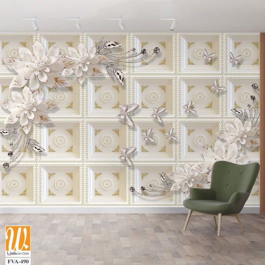 3D wallpaper featuring white flowers as a decorative model [WP-FVA-490]