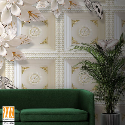 3D wallpaper featuring white flowers as a decorative model [WP-FVA-490]