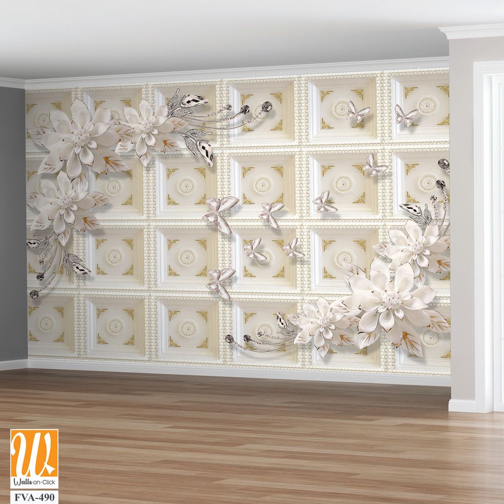 3D wallpaper featuring white flowers as a decorative model [WP-FVA-490]