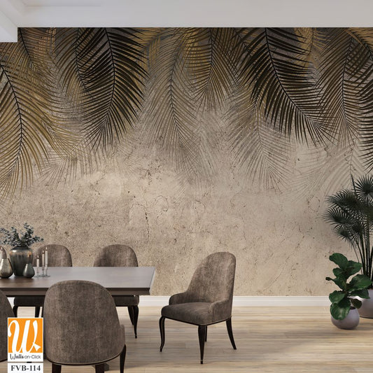 Wallpaper illustration with gold and black palm leaves [WP-FVB-114]