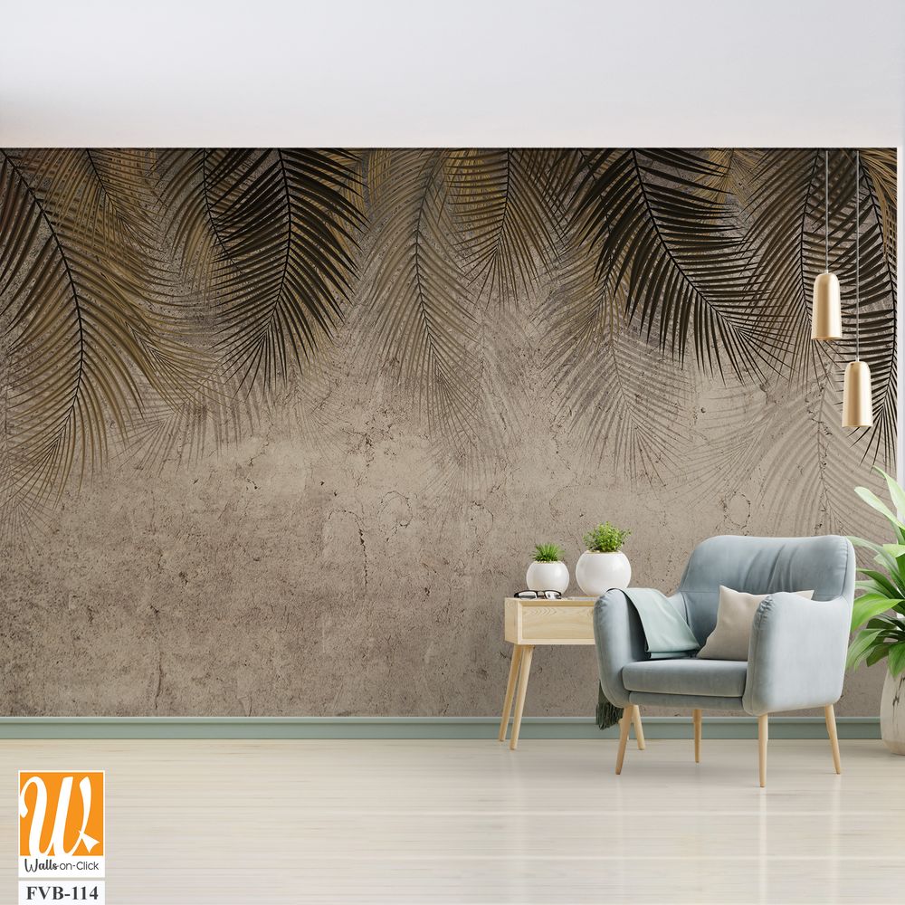 Wallpaper illustration with gold and black palm leaves [WP-FVB-114]