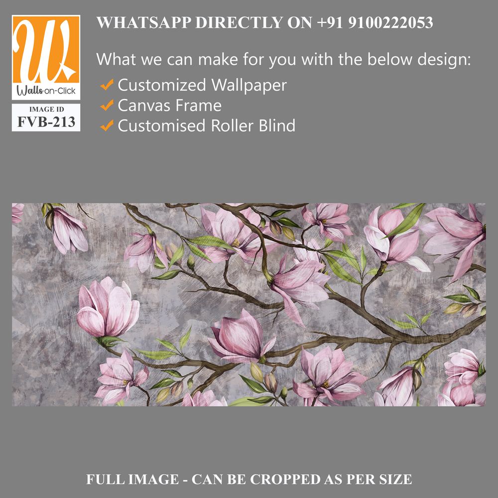 Magnolia branch on a textured background, pastel colors and black accents, photo wallpaper in a room or home interior [WP-FVB-213]