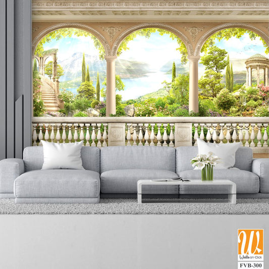 Mural of an Italian villa balcony with arches [WP-FVB-300]