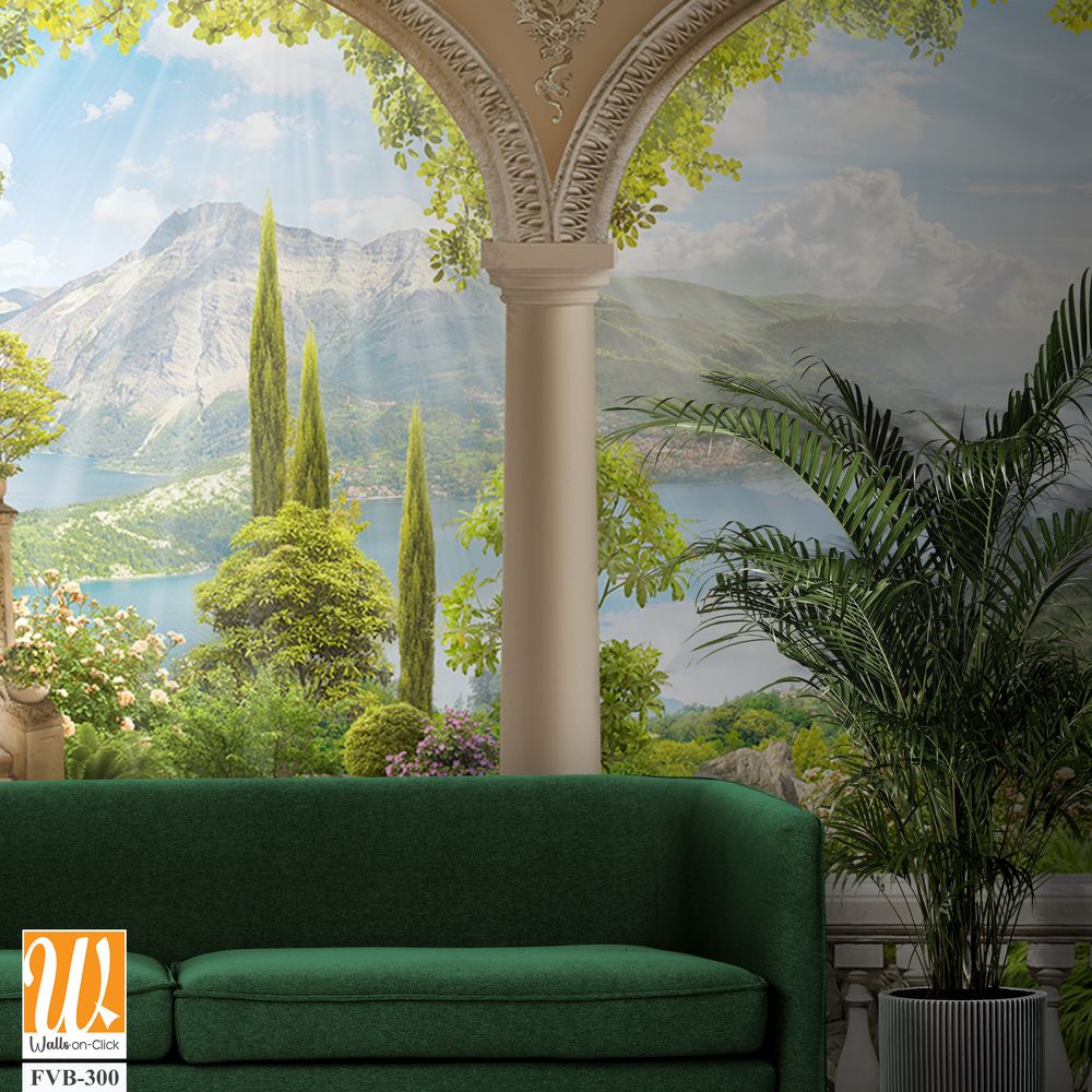 Mural of an Italian villa balcony with arches [WP-FVB-300]