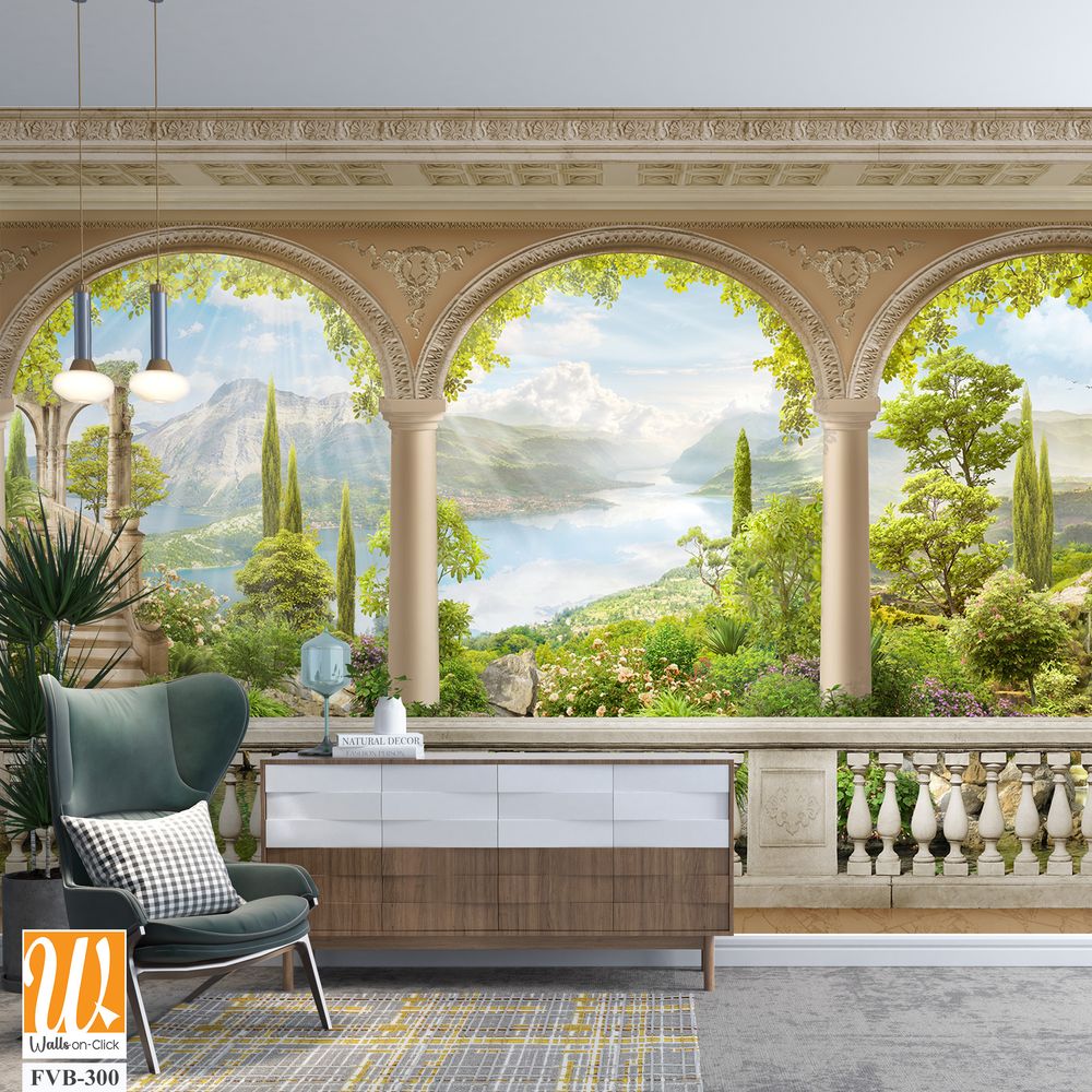 Mural of an Italian villa balcony with arches [WP-FVB-300]