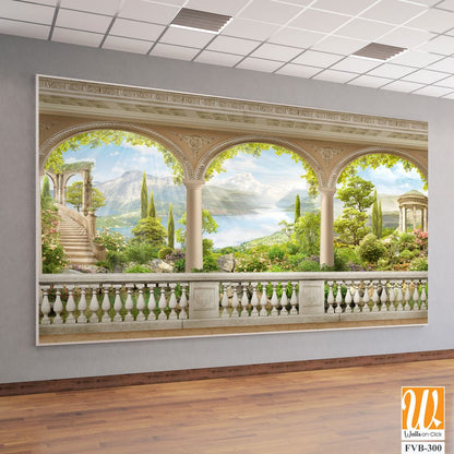 Mural of an Italian villa balcony with arches [WP-FVB-300]