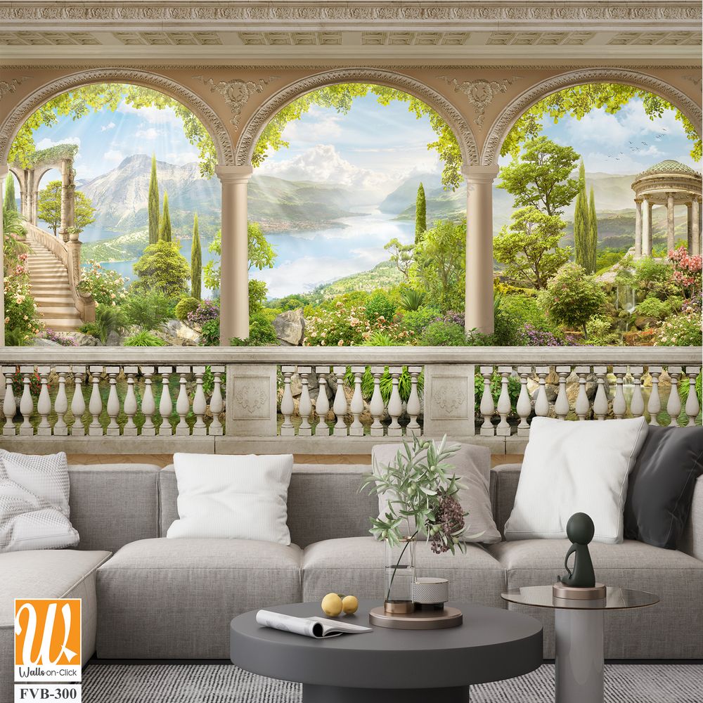 Mural of an Italian villa balcony with arches [WP-FVB-300]